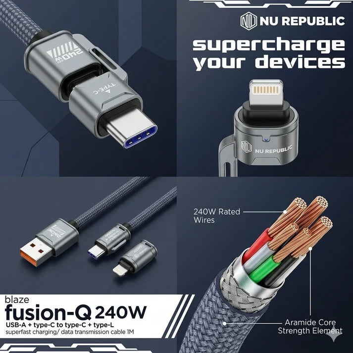 240W 4-اِن-1 فاسٹ چارجنگ کیبل
